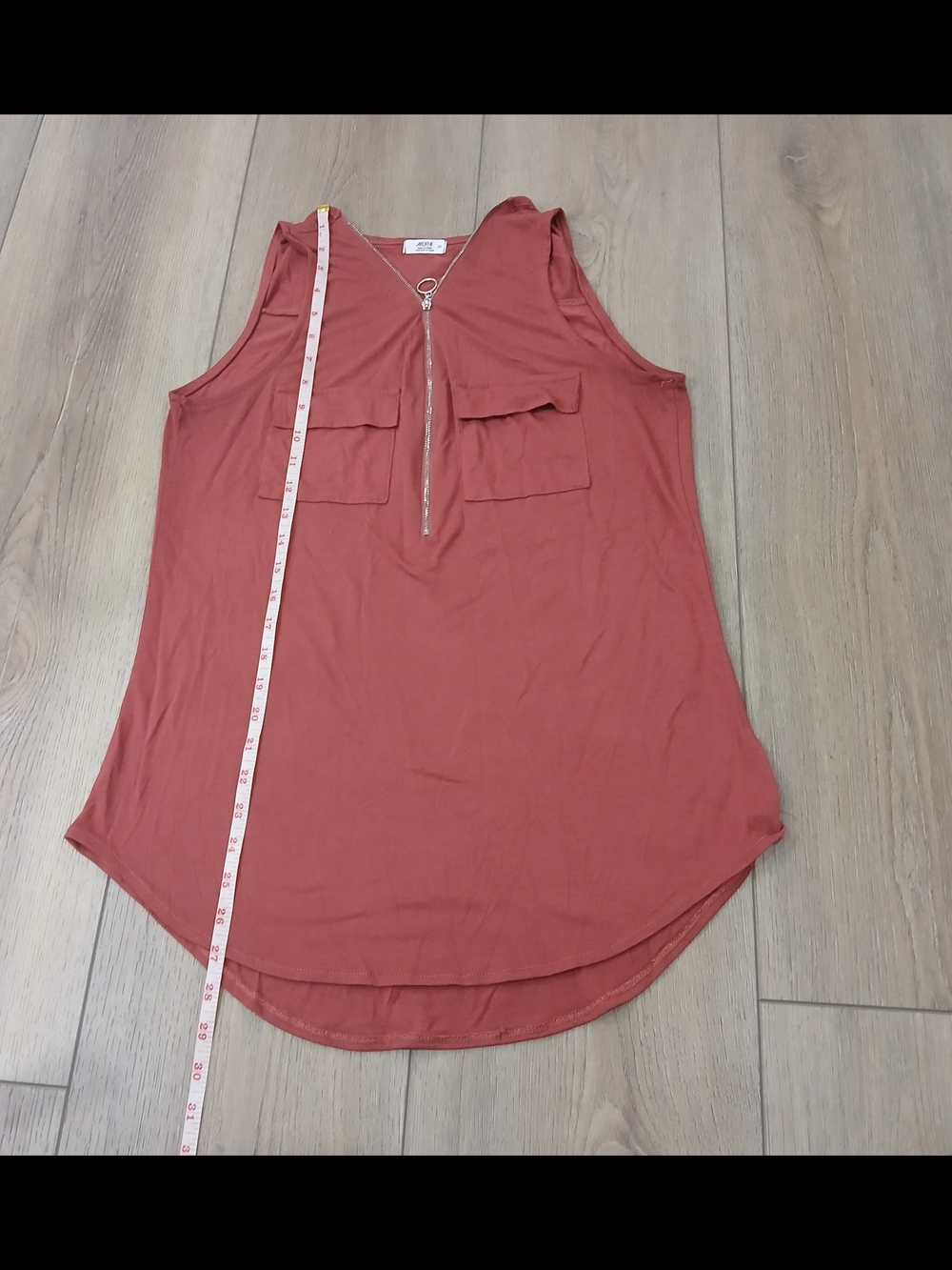 Ardene Sleeveless Blouse Medium Rust Zip Front Pocket Tank Top Casual Summer - Picture 5 of 8
